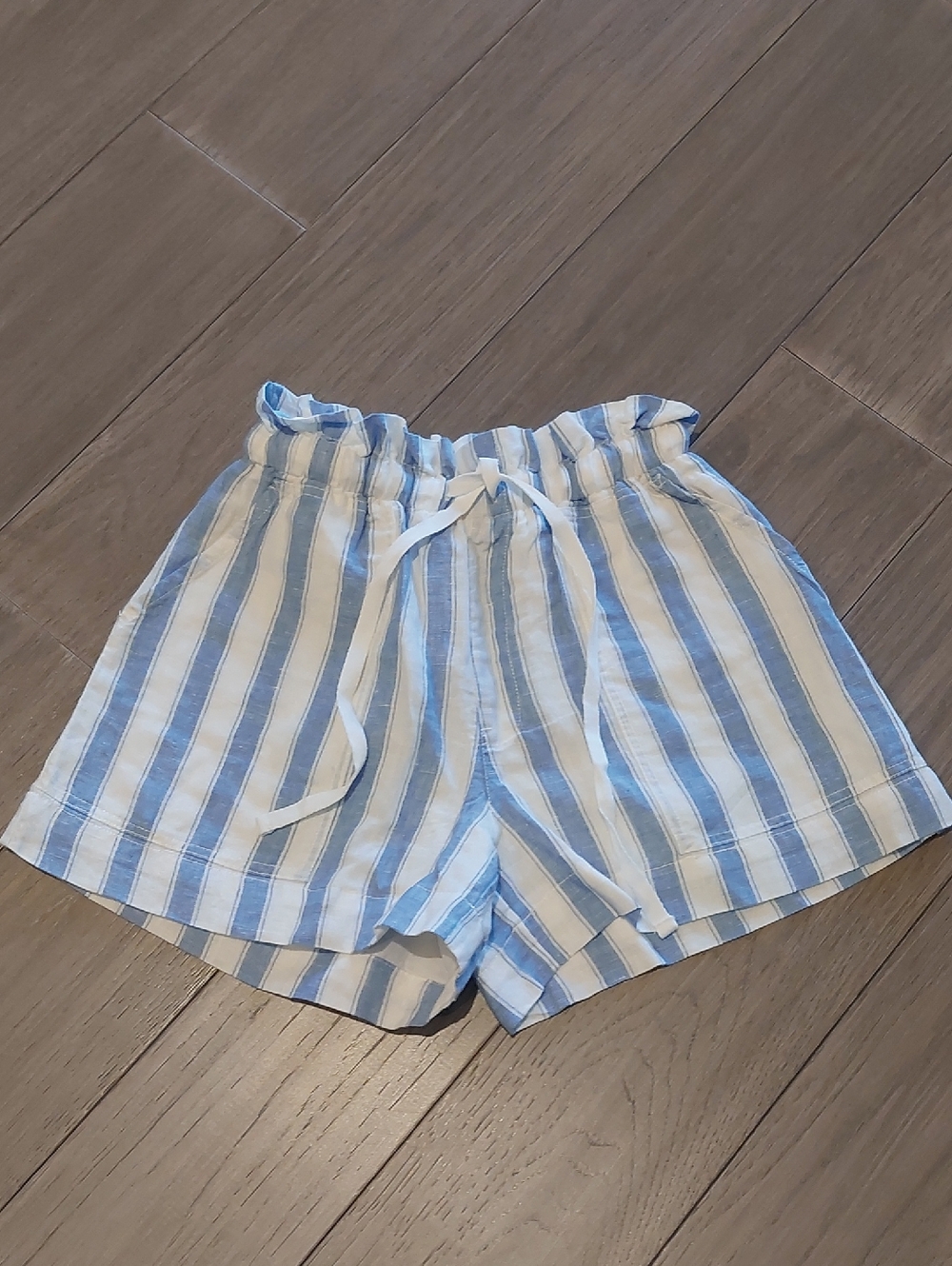 Melissa Nepton Blue and White Striped High-Waist Shorts